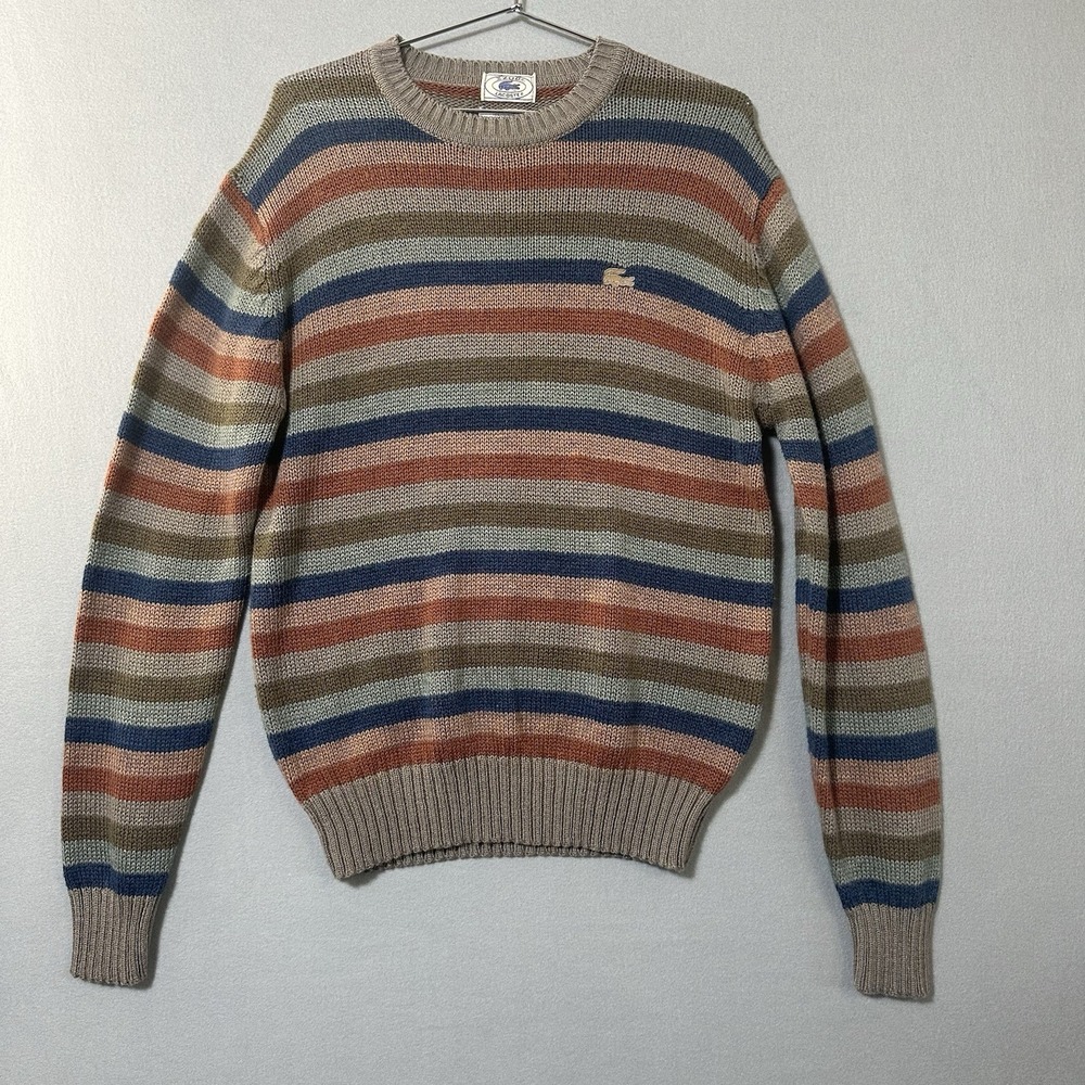 Vtg Izod Lacoste Sweater Men XL Multi Stripe Tennis Preppy Hong Kong Wool Blend